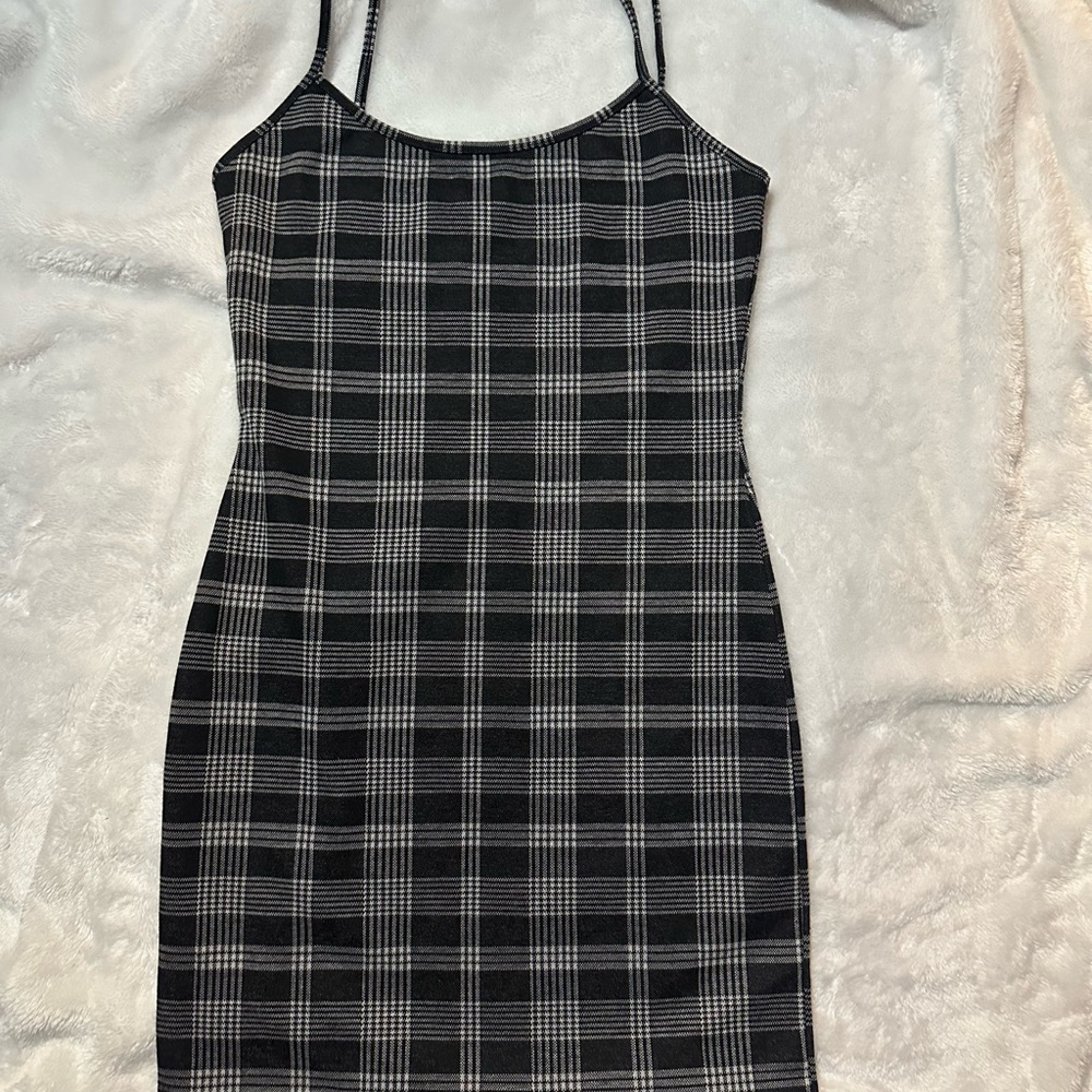New Black and White Plaid Mini Dress sz S